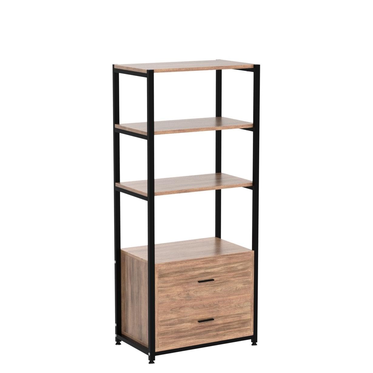 Rustic Industrial Etagere Bookcase with Drawers by Tribesigns - WoodArtSupply