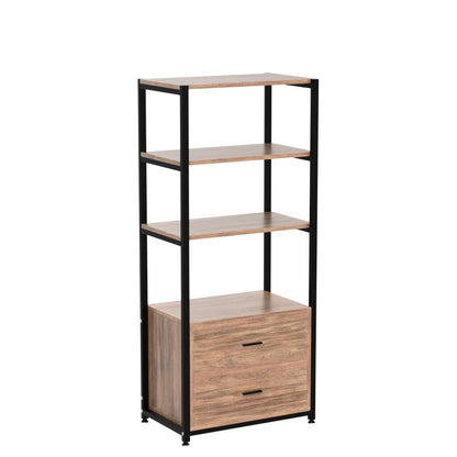 Rustic Industrial Etagere Bookcase with Drawers by Tribesigns - WoodArtSupply