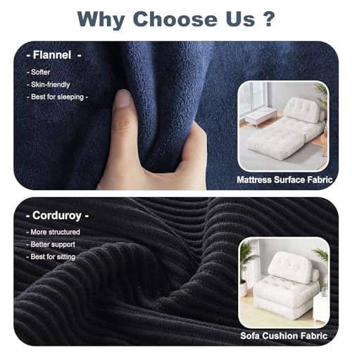 NESLAKO Folding Sofa Bed, Flannel Futon Couch Bed with Pillow and Blanket, Convertible Sleeper Chair for Living Room Bedroom, White NESLAKO