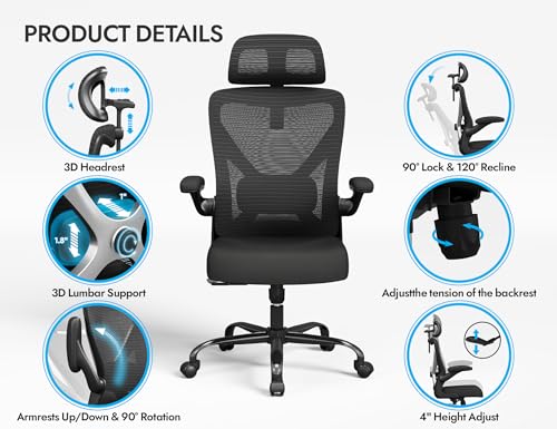 Ergalithic Ergonomic Office Chair - X-Shaped Computer Desk Chair Comfy, Gaming Chair, Office Chair with Lumbar Support, Mesh Office Chairs with Headrests, Desk Chair for Long Hours (Black Silver) Ergalithic
