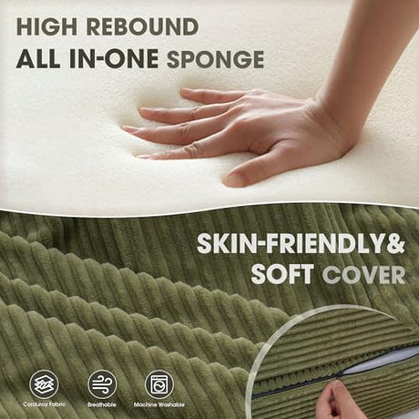 Kasunpul Folding Sofa Bed with Pillow, Memory Foam Fold Out Chair Bed, Convertible Sleeper Chair with Washable Cover, Futon Floor Couch for Living Room/Dorm/Guest Use/Home Office/Apartment, Green Kasunpul