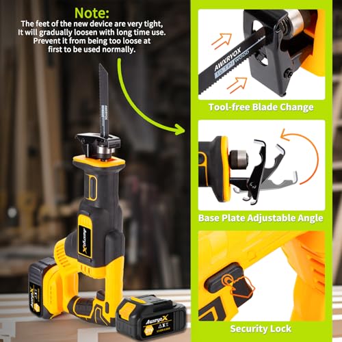 AwxryoX 21V Brushless Reciprocating Saw Cordless, 3500SPM Variable Speed Saw Reciprocating with 2 x 4.0Ah Battery & 8 Saw Blades, Tool Free Blade Change Power Reciprocal SawSaw for Wood Metal - WoodArtSupply