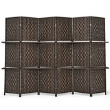Giantex 6Ft 6 Panel Room Divider with Shelves, Freestanding Hand-Woven Rattan Folding Privacy Screens for Room Separation, Wooden Partition Room Divider Wall for Home Office Studio Separator Giantex