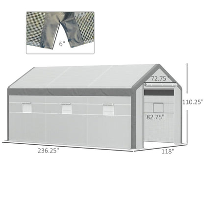 20' x10' x 9' Walk-in Greenhouse with Roll Up Door with 8 Closeable Windows，Outdoor Gardening Canopy，White