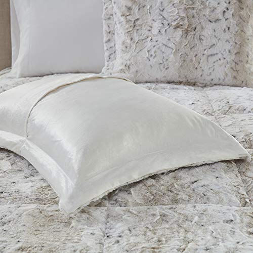 Madison Park Zuri Soft Plush Comforter Set, Faux Fur Animal Stripes Design, Faux Mink On The Reverse, Modern All Season Bedding Set with Matching Sham, Full/Queen, Snow Leopard 4 Piece Madison Park