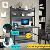 Aquzee 47-Inch Modern Ergonomic Computer Desk with Hutch and Storage Shelves in Black Aquzee