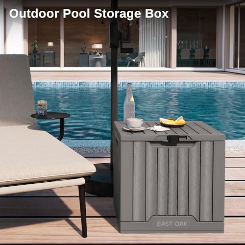 EAST OAK Outdoor Storage Box, 31 Gallon Deck Box Indoor and Outdoor Use, Waterproof Resin Storage Bin with Latch for Patio Cushions, Gardening Tools, Outdoor Toys, UV Resistant, Deep Grey - WoodArtSupply