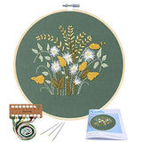 KISSBUTY Full Range of Embroidery Starter Kit with Pattern, Cross Stitch Kit Including Embroidery Fabric with Floral Pattern, Bamboo Embroidery Hoop, Color Threads and Tools Kit (Flowers Plants)