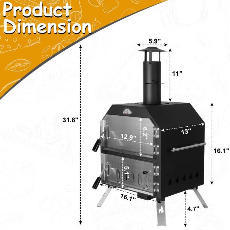 12’’ Outdoor Pizza Oven Wood Fired Pizza Oven Portable Patio Ovens Included Pizza Stone, Pizza Peel, Fold-up Legs, Cover Cooking Rack for Camping Backyard BBQ Polar Aurora