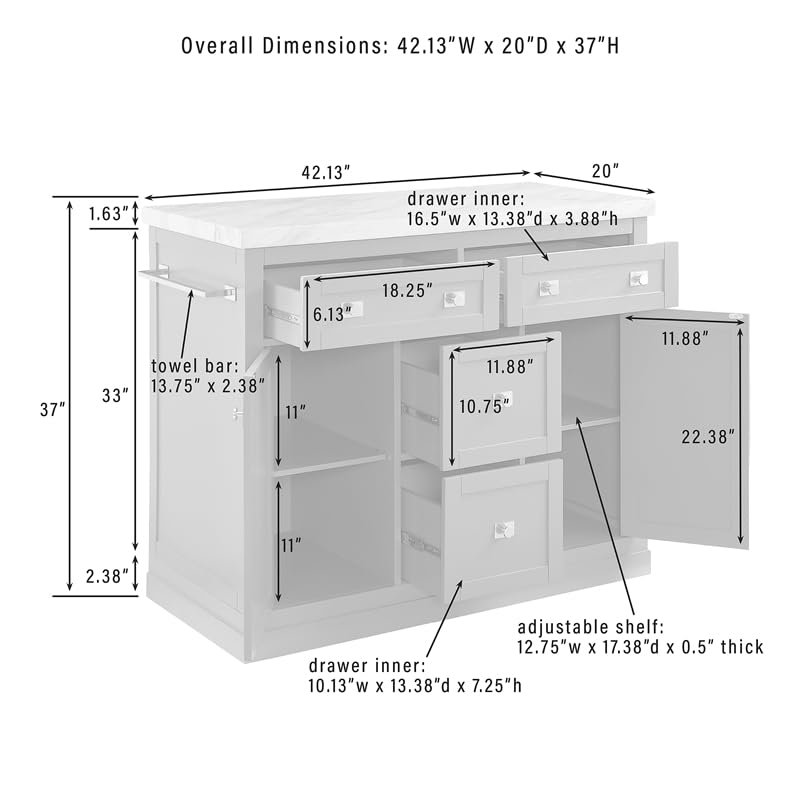 Pemberly Row Modern Wood Kitchen Island with Storage in Gray/White