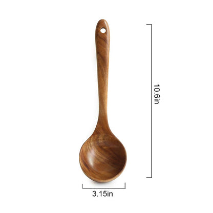 DDJSJ Teak Kitchen Utensils,Wooden Soup Spoon Kitchenware Seasoning Scoop Dipping,Oil Dipper,Meal Rice Scoop,Natural Utensils Handcrafted Cutlery Tool (soup spoon(10.6x3.15in))…