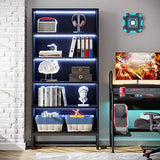 Tribesigns 70.8” Tall Black Bookcase with LED Lights - Heavy Duty 5-Tier Storage Shelf Tribesigns