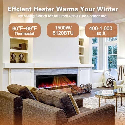 Cheerway 42’’ Smart WiFi Electric Fireplace Heater, Wall Mounted & Recessed Electric Fireplace Insert w/Timer, Child Lock, Crackling Sound, App & Remote Control, Adjustable Flame,1500W Cheerway