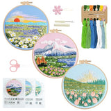 RidaaFri Embroidery Kit for Beginner, Set of 3 Floral Mount Sunshine Pattern DIY Kits for Adults & Starter, Hand Embroidery Practice Set with Step-by-Step Video Tutorial, Includes Hoop, Needles, Floss