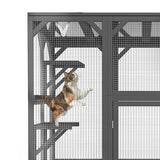 YOPTO 59" Wooden Catio Enclosure Outdoor Cat House with Anti-UV& Waterproof, Platforms and Resting Boxes Walk-in Cat Kennel Shelter for Indoor,Dark Grey YOPTO