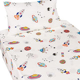 J-pinno Outer Space Planet Rocket Travel Adorable Twin 100% Cotton 3 Pieces Sheet Set for Kids Girls Children Flat Sheet + Fitted Sheet + Pillowcase Bedding Decoration Gift Set J-pinno