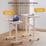 HitGo Mobile Standing Desk with Wheels, 32 inch Pneumatic Height Adjustable Desk for Walking Pad, Small Rolling Computer Workstation, Portable Sit Stand Desk for Home Office, 28-43" Tall, White HitGo