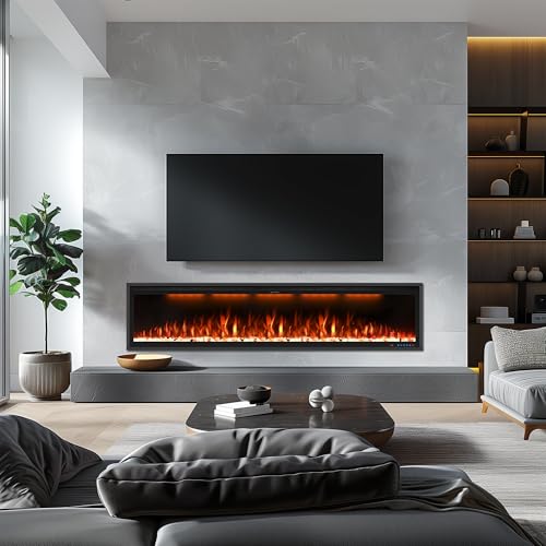 74" Smart Electric Fireplace Inserts,Slim Fireplace with APP Control & Remote Control& Touch Panel,13 Adjustable Flame Color&13 Fuel Bed Colors,750W/1500W,Black VINEMOUNT