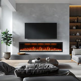 74" Smart Electric Fireplace Inserts,Slim Fireplace with APP Control & Remote Control& Touch Panel,13 Adjustable Flame Color&13 Fuel Bed Colors,750W/1500W,Black VINEMOUNT