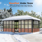 Modern Shade Clario Solarium 12'x20' Sunroom Hardtop Gazebo with TV Mount & Sliding Doors, Galvanized Steel Roof Screen House, Ventilation Design & Wood Grain Finish, All-Weather Aluminum Sun Room
