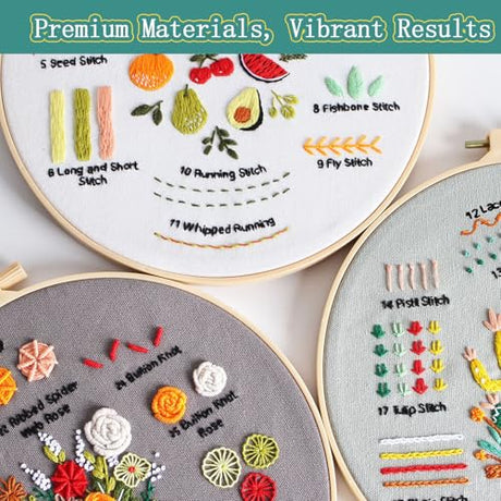 Meyocky Embroidery Kit for Beginners, 4 Pack Starter Embroidery Kits for Adults Learn 31 Stitches with Simple Patterns, Step-by-Step Video Stitch Practice Sampler Kit,Gift for Women Craft Lovers Meyocky