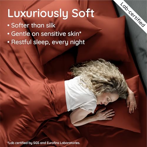 Bambaw 100% Viscose Derived from Bamboo Sheets Queen Size Set – 4pcs Cooling Sheets Queen, Luxury Bedding, Soft & Breathable, Deep Pocket Fits Up to 16'' Mattresses (Terracotta) Bambaw