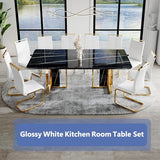 JUFU Dining Table Set for 10, 79'' Dining Table for 8-10 People with Faux Marble Tabletop and Sturdy Leg, White Rectangle Dining Room Table Set for 10 with White PU Chairs, Perfect for Dining Room JUFU