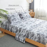 Twin Sheets Set 3PC - Soft Cooling 1800 Thread Count Microfiber Grey Marble Printed Sheet, 8 - 17 Inch Deep Pocket Breathes Better, Hypoallergenic, Wrinkle, Machine Washable Patterned Single Bedding KACEMOO