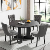 Henf 5 Piece Round Extendable Dining Table Set for 4, 43"-59" Wood Oval Expanding Kitchen Table with 4 Chairs, Space Saving Extendable Dining Room Tables with Pedestal Base (Black & Gray) Henf
