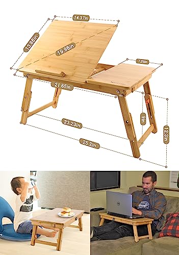 Laptop Desk Nnewvante Table Adjustable Bamboo Foldable Breakfast Serving Bed Tray w' Tilting Top Drawer - WoodArtSupply