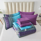 Cottolester Boho Comforter Set King Size 8 Piece Bed in a Bag Bohemian Striped Bedding Quilt Set Aqua Paisley Floral Comforter and Sheet Set,Soft Microfiber Complete Bedding Sets for All Season Cottolester