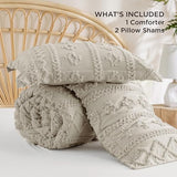 Bedsure Tufted Boho Comforter Set Full Size - Linen Boho Bed Set, GentleSoft™ 3 Pieces Farmhouse Shabby Chic Embroidery Bedding, Gifts for Woman, Soft Jacquard Full Comforter for All Seasons Bedsure