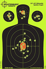 Splatterburst Targets - 12 x18 inch - Silhouette Splatter Target - Easily See Your Shots Burst Bright Fluorescent Yellow Upon Impact - Made in USA (10 Pack) Splatterburst Targets