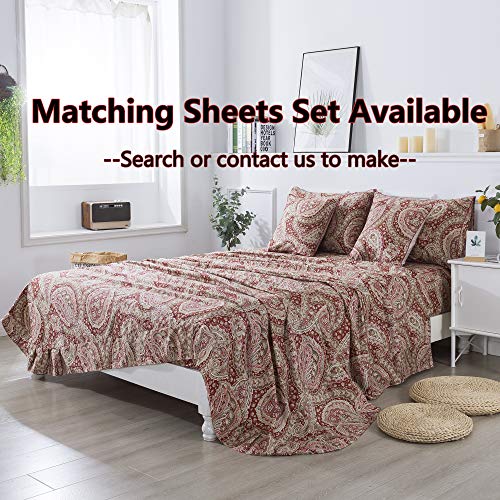 FADFAY Paisley Duvet Cover Set 100% Cotton Ultra Soft Red and Beige Reversible Paisley Bedding Set with Hidden Zipper Closure 3 Pieces, 1Duvet Cover & 2Pillowcases, King/California King Size FADFAY
