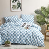 KAREVER Blue White Grid Comforter Set Full Blue Plaid Bedding Set Girls Blue White Checkered Bed Blanket Set Kids Durable Breathable Bedding Comforter Set KAREVER