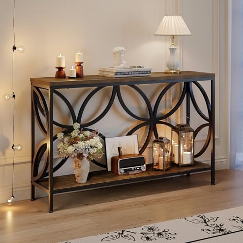 GiftGo Narrow Sofa Table 47.2 Inch, Industrial Sofa Table Behind Couch, Vintage Entry Console Table with Storage for Entryway, Living Room, Foyer, Elegant Design (Rustic Brown, 47.2) GiftGo