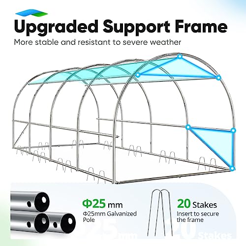 Quictent Upgraded 20'x10'x6.6' Large Walk-in Greenhouse Outdoor, Heavy Duty Galvanized Steel Frame High Tunnel Green House w/ PE Cover 2 Zipper Screen Doors, Gardening Plant Hot House 20 Stak - WoodArtSupply