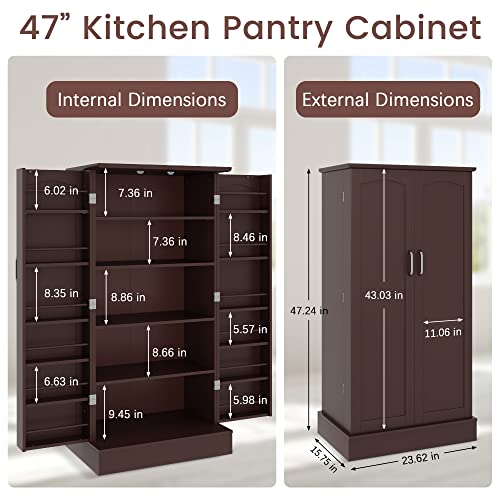 Jehiatek 47'' Kitchen Pantry Cabinet, Freestanding Storage Cabinets with Doors & Adjustable Shelves, Buffet Cupboards Sideboard for Kitchen, Living