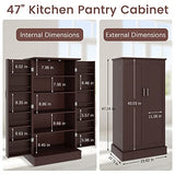 Jehiatek 47'' Kitchen Pantry Cabinet, Freestanding Storage Cabinets with Doors & Adjustable Shelves, Buffet Cupboards Sideboard for Kitchen, Living Jehiatek