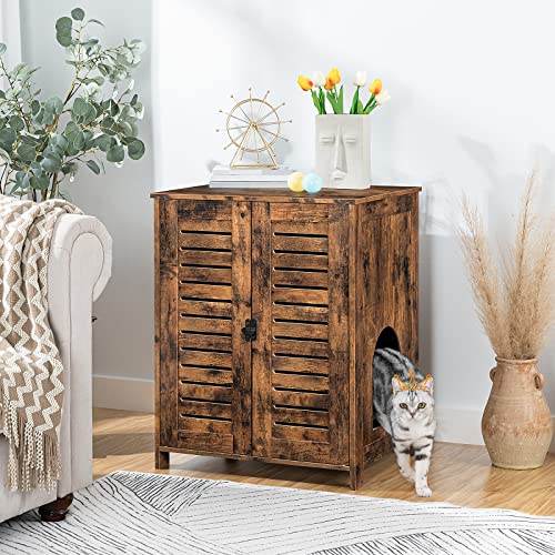 HOOBRO 2-Tier Cat Litter Box Enclosure, Double Layer Hidden Litter Box Furniture, Shutter Storage Cabinet, Multifunctional Hidden Cat Litter Box with Large Storage Space, Rustic Brown FG45MW0 - WoodArtSupply