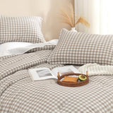 Andency Tan Gingham Comforter Set Full(79x90Inch), Brown Checkered Grid Plaid Buffalo Bed Set for Girls Boys Kids Teens, 3 Pieces Lightweight Microfiber Geometric Preppy Bedding