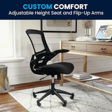 Flash Furniture Kelista Mid-Back Swivel Office Chair with Adjustable Seat Height, Ergonomic Mesh Desk Chair with Flip-Up Armrests, Black Flash Furniture