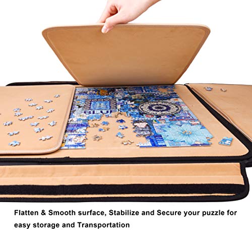 Rekcopu 1500 Pieces Jigsaw Puzzle Board, Portable Puzzle Board, Jigsaw Puzzle Table Board, Puzzle Keeper Puzzle Caddy with Sorting Trays & Detachable Board,Non-Slip Surface, Medium Rekcopu