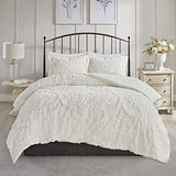Madison Park Tufted Chenille Cotton Comforter, All Season Bedding Set, Matching Shams, Viola, Damask Off White King/Cal King(104"x92") 3 Piece Madison Park