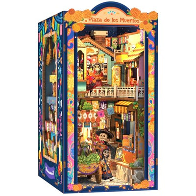 Fsolis Book Nook Kit Día De Muertos - 3D Wooden Puzzles for Adults DIY Miniature House Bookshelf Decor Decorative Bookends Gifts for Women Book Lovers (Plaza de Los Muertos)