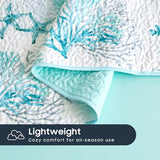 Wake In Cloud - Coastal Quilt Set, Nautical Ocean Beach Themed Tropical Summer Patterned, Reversible Lightweight Bedspread Coverlet, 3 Pieces, Aqua Turquoise, Queen/Full Size Wake In Cloud
