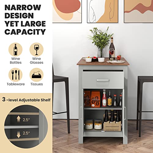 COSTWAY Light Grey Counter Height Dining Table with Drawer and Adjustable Storage Shelves - WoodArtSupply