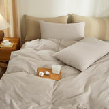 MWL Toy Striped Duvet Cover Set Full Size 3 Pcs Breathable Durable 100% Washed Cotton Comforter Cover for All Seasons Chic Linen Like Textured Bedding Set (Light Brown White Pinstripes, Full) MWL Toy
