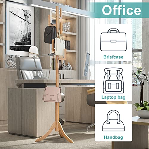 Vriccc Coat Rack Freestanding, Bamboo Cactus Coat Tree, Adjustable Height Wooden Coat Stand with 6 Hooks, kids coat rack, Used In The Bedroom Living Room, Office To Hang Clothes, Hats, Bags Vriccc
