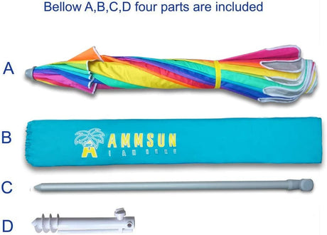 AMMSUN 7.5ft Heavy Duty HIGH Wind Beach Umbrella with sand anchor & Tilt Sun Shelter, UPF 50+ Protection Outdoor Umbrellas Sunshade with Carry Bag for Patio Garden Pool Backyard Rainbow AMMSUN